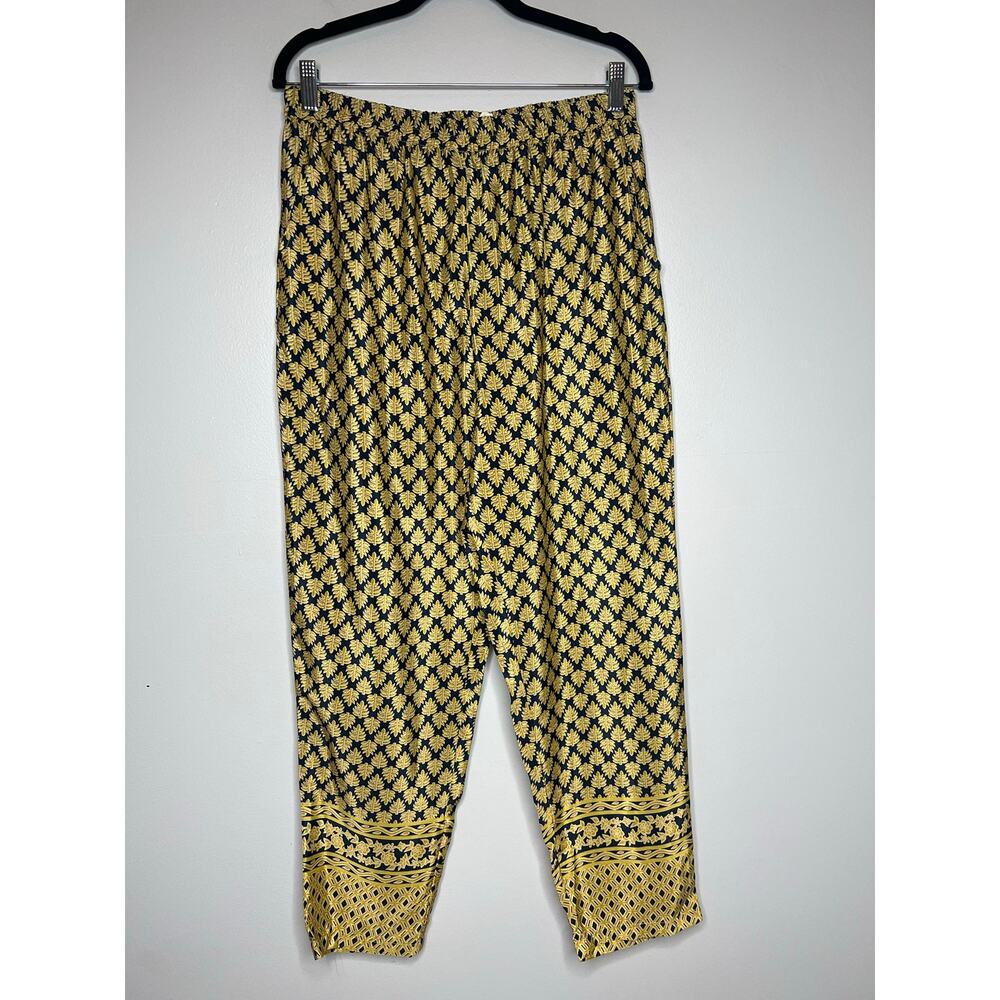 Elan Floral Leaf Print Satin Pull On Pants Women's M Pockets Boho‎ Resort Artsy